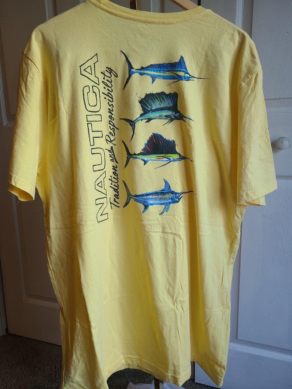Nautica Yellow Short-Sleeve Tee with Blue & Green Marlin Graphic